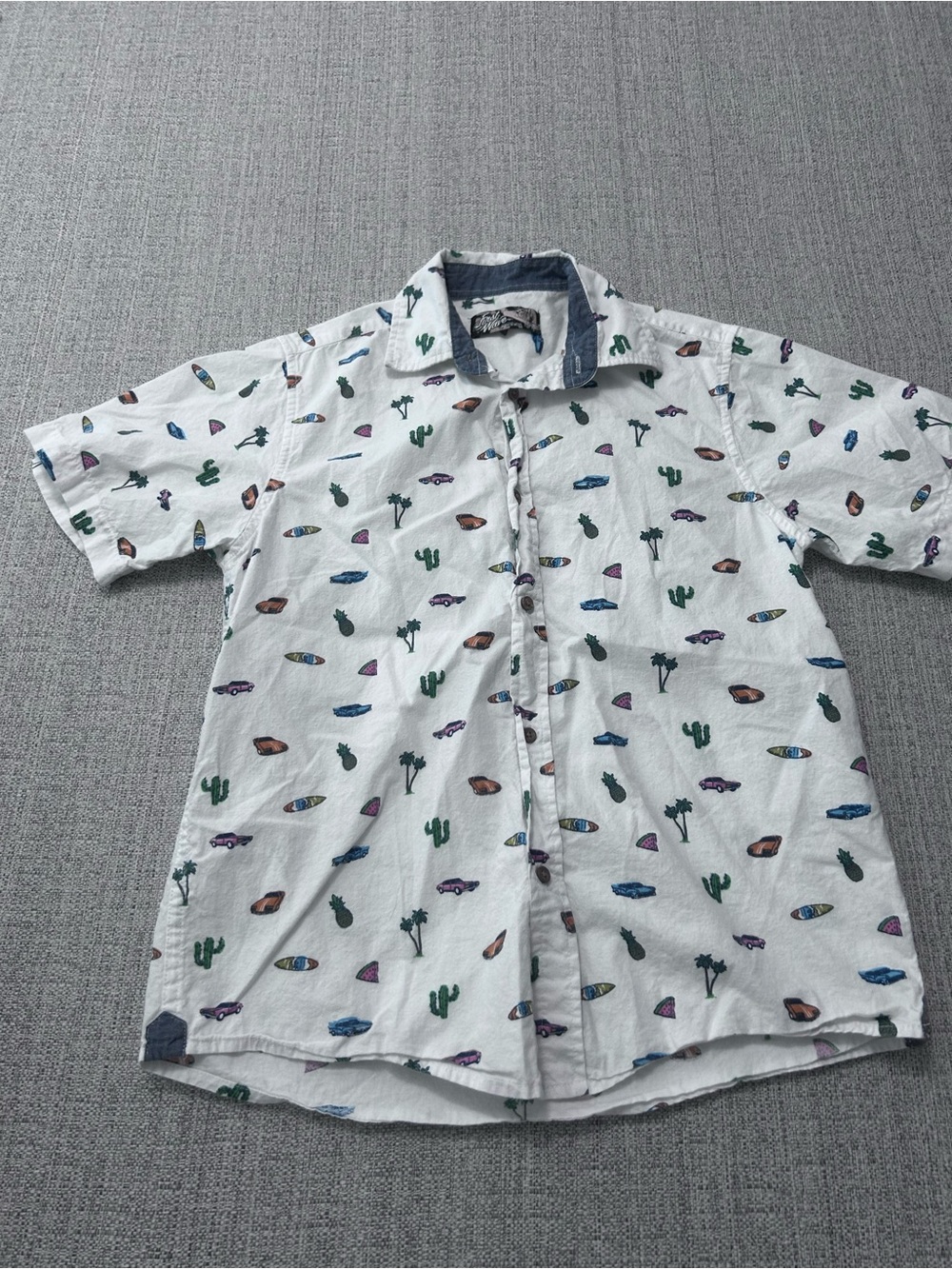 First Wave White Short-Sleeve Button-Down Desert Print 100% Cotton Size 10/12 Y